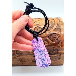 Bluish Purple Jasper Stone Necklace Leather Cord Statement Pendant